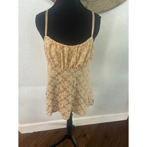 Byerwear Vintage Gold Metallic Floral Lace Camisole Top Tan Y2K Empire Waist L